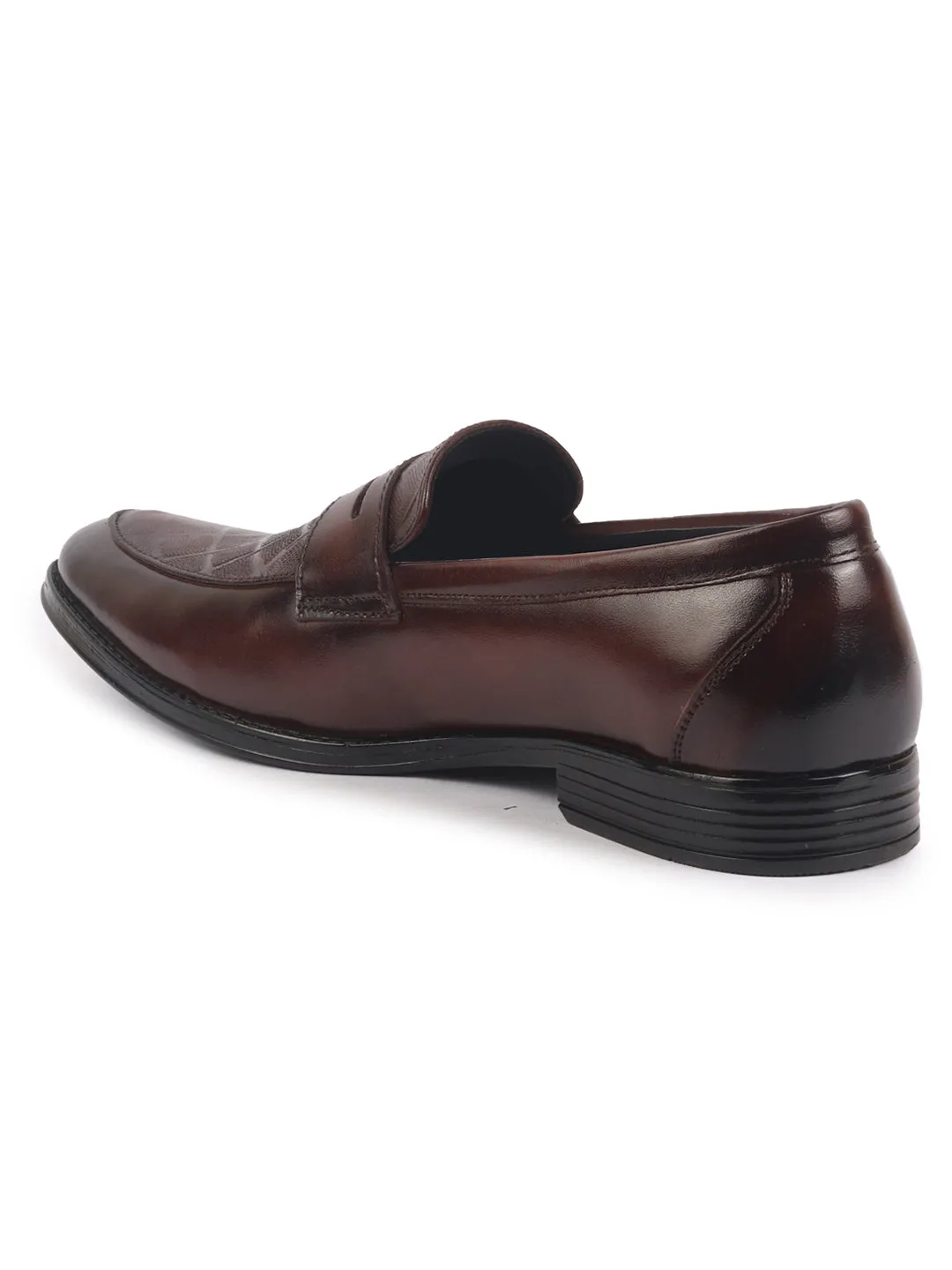 Men Brown Genuine Leather Formal Textured Slip On Shoes for Office Meetings|All Day Long Comfort With Soft Cushioned