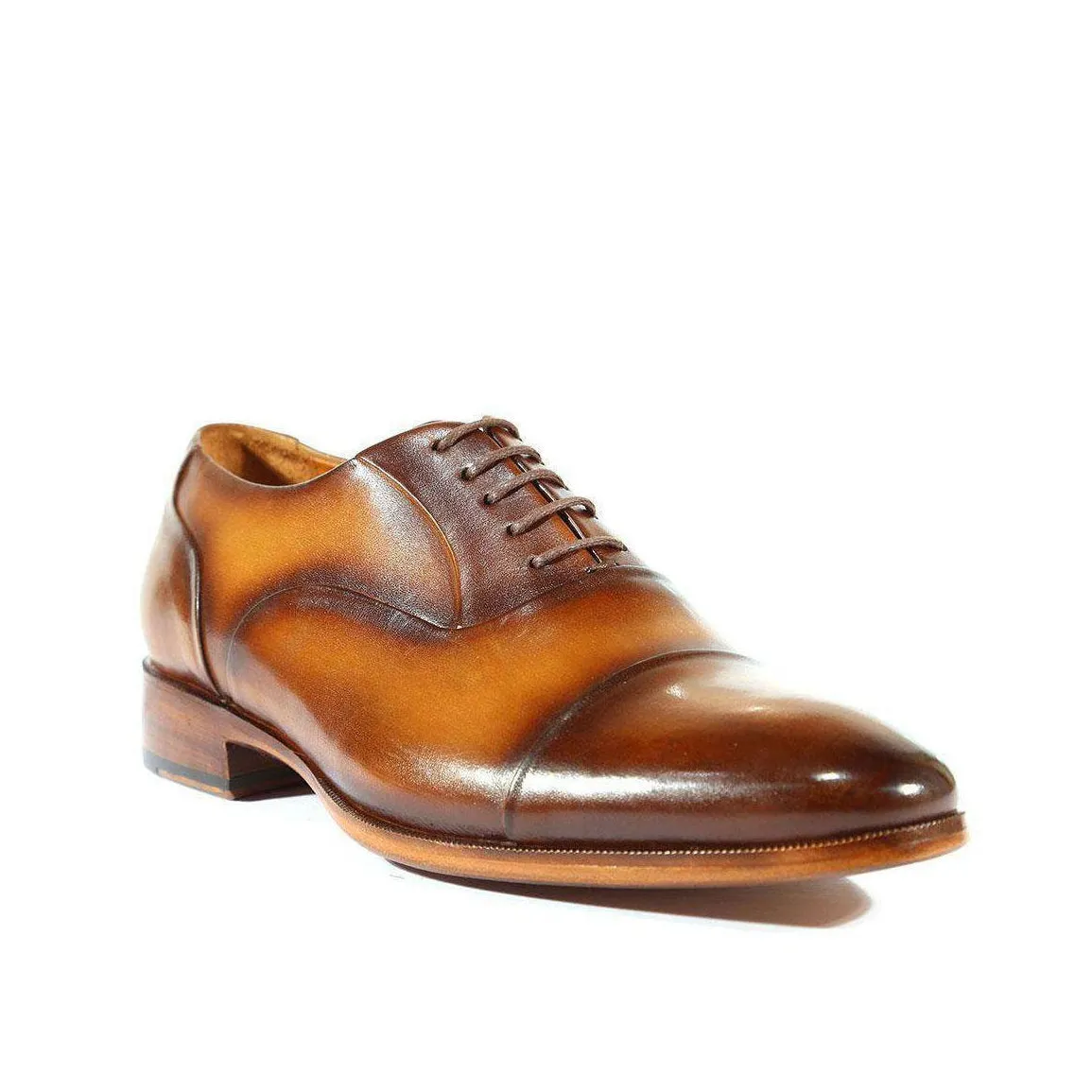 Paul Parkman Handmade Designer Shoes Handmade Men's Designer Shoes Captoe Hand-Painted Brown Oxfords (PM1023)